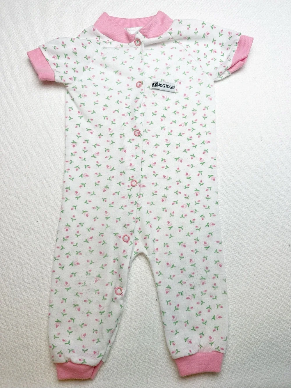 Vintage Jog Togs Pink Floral Baby One-Piece Romper